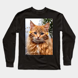 Long haired Cat Kitten meme Long Sleeve T-Shirt